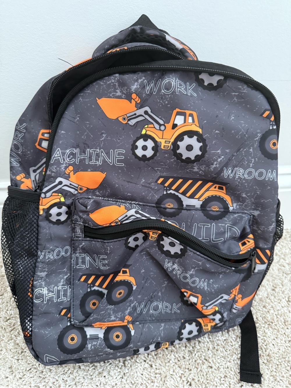 Kids Construction Truck Backpack - Gray & Orange
